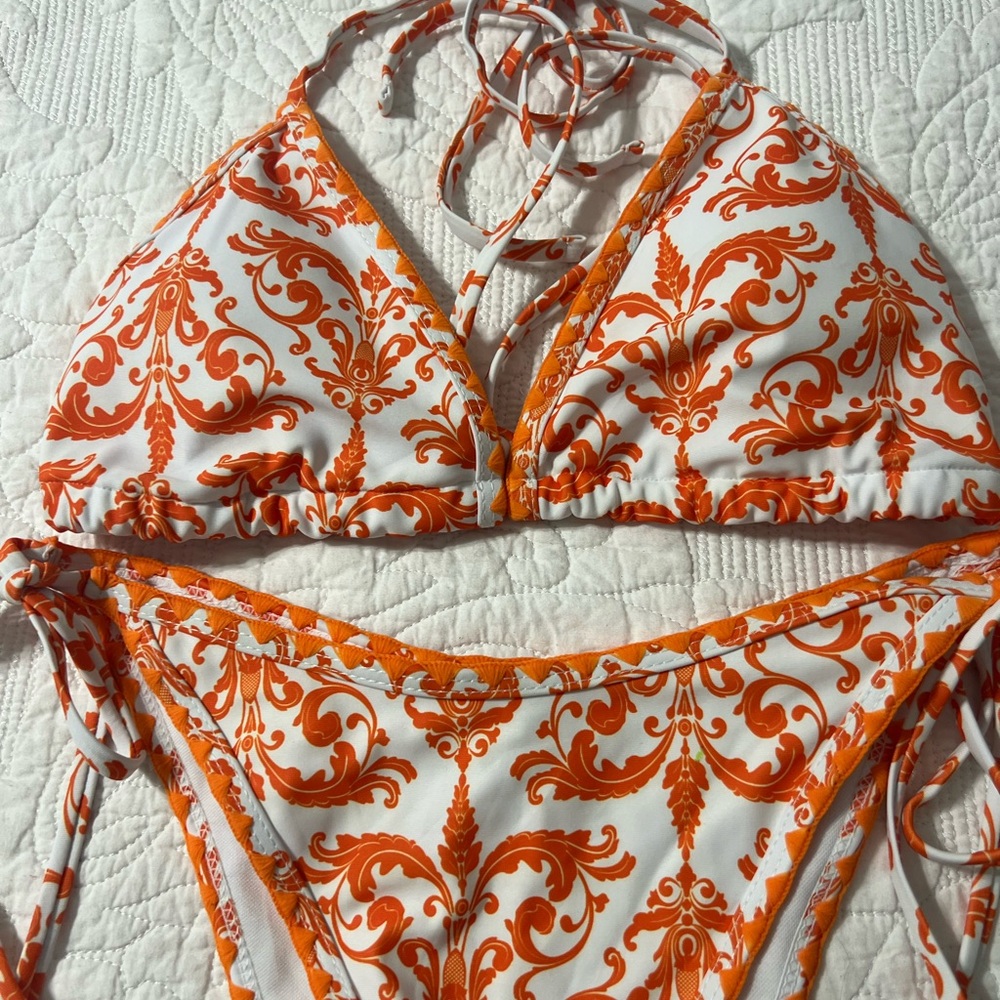 Orange And White Patterned Bikini - image 3